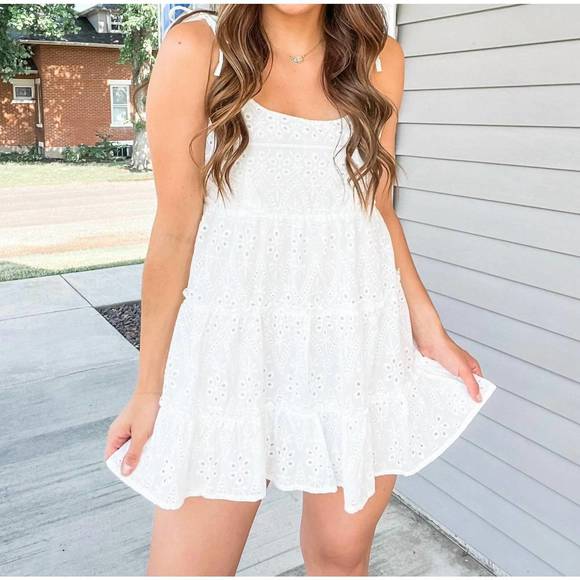 HYFVE High-Low Eyelet Ruffled Off-Shoulder Dress main image 1